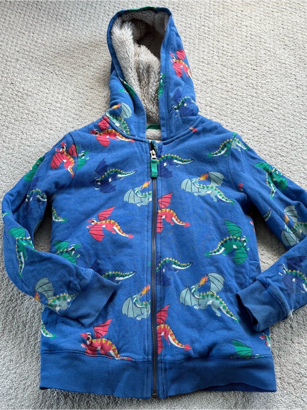 Mini boden Kids Blue Dragon Print Sherpa lined Zip Hoodie